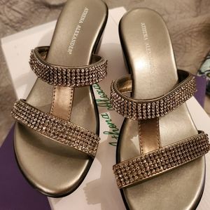 Pewter colored rhinestone sandals